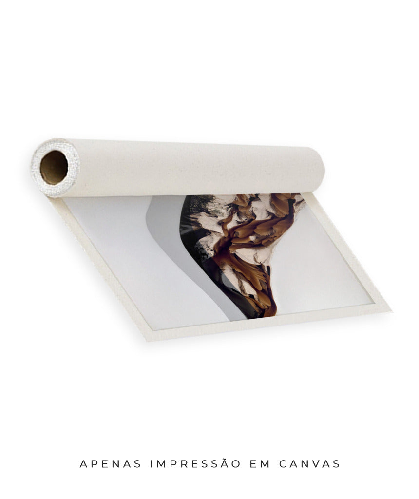 Quadro Decorativo Abstrato e Curvas - Tons de Marron, Cinza e Branco-Horizontal