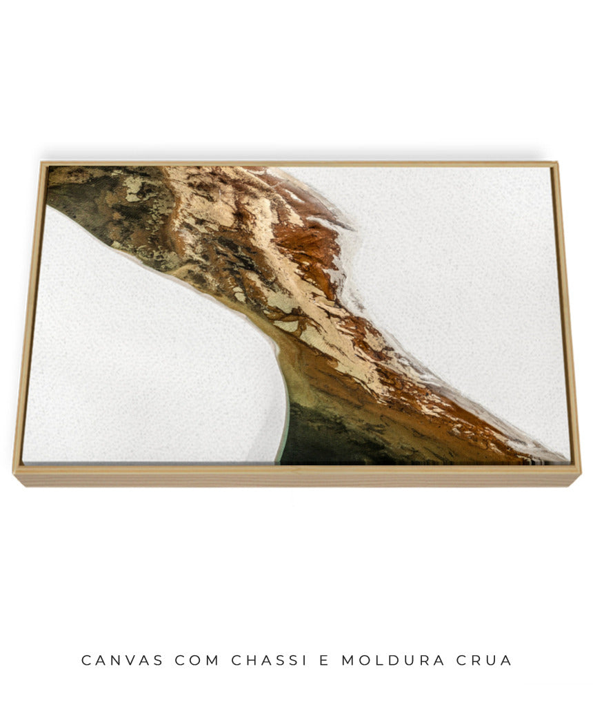 Quadro Decorativo Abstrato e Curvas - Tons Marrom e Branco -Horizontal