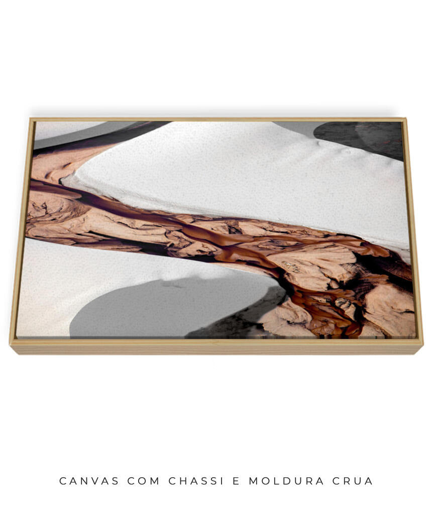Quadro Decorativo Abstrato e curvas - Tons brancos, bege e marrons