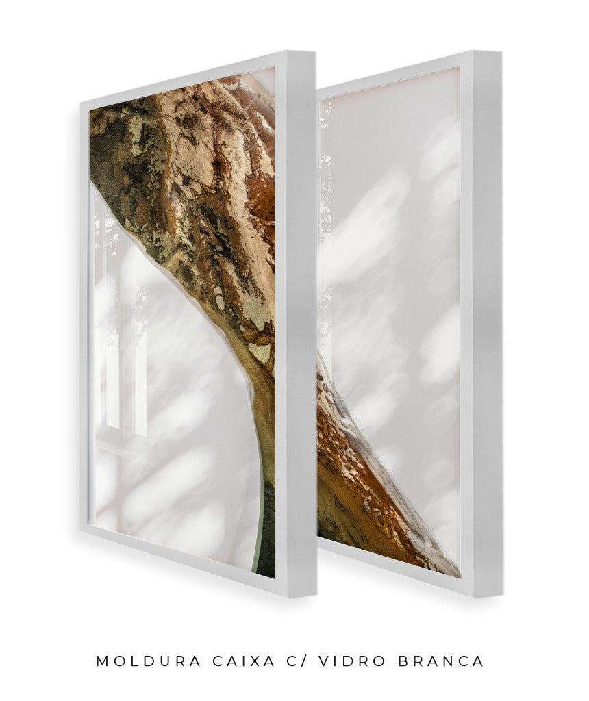 Quadro Decorativo Abstrato e Curvas - Tons Marrom e Branco -Dupla vertical