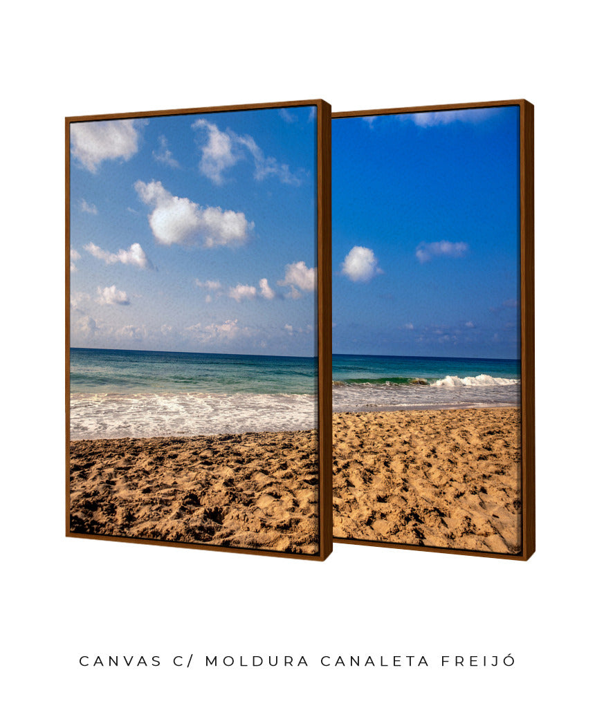 Quadro Decorativo Praia com Areia Marrom e Mar Azul -Dupla
