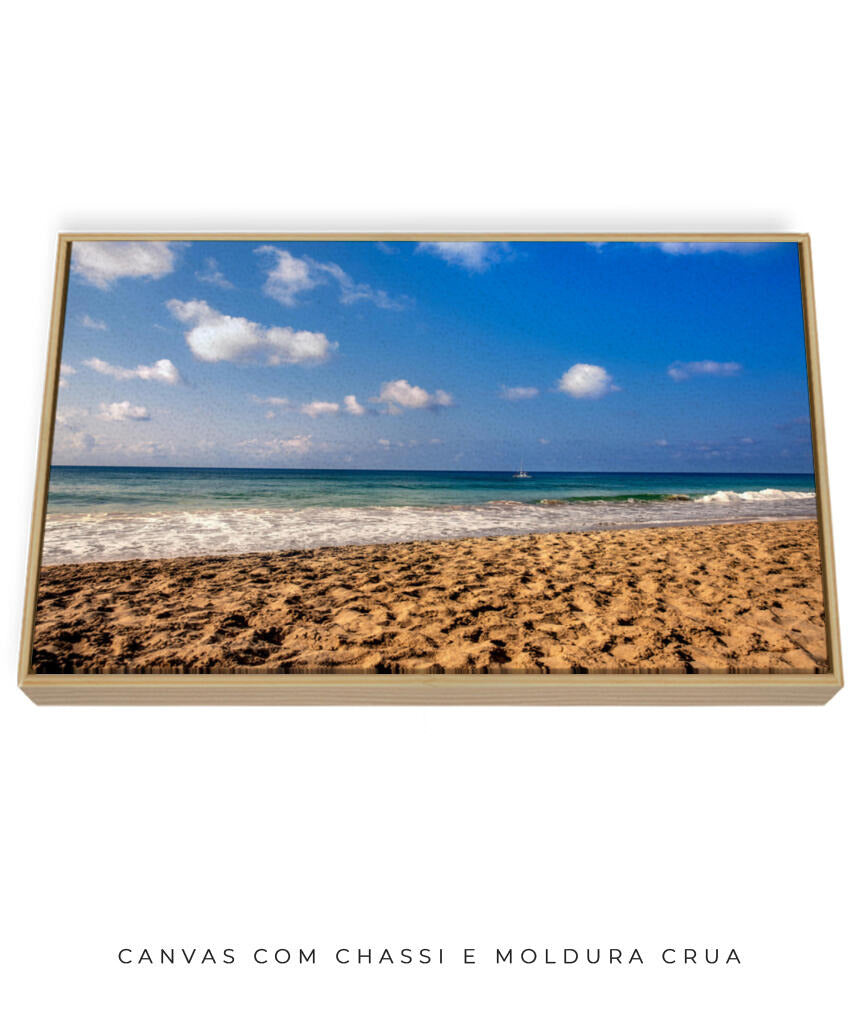 Quadro Decorativo Praia com Areia Marrom e Mar Azul