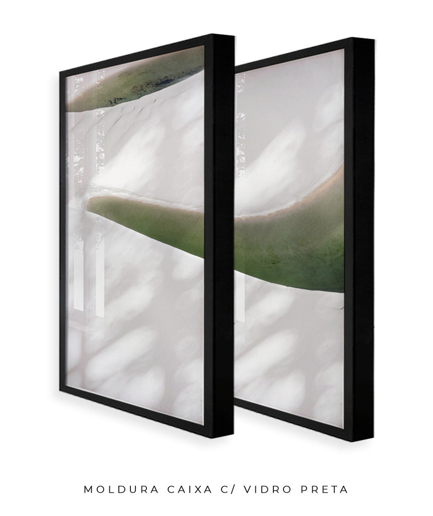 Quadro Decorativo Abstrato e Curvas - Tons Branco, Cinza e Verde-Dupla vertical
