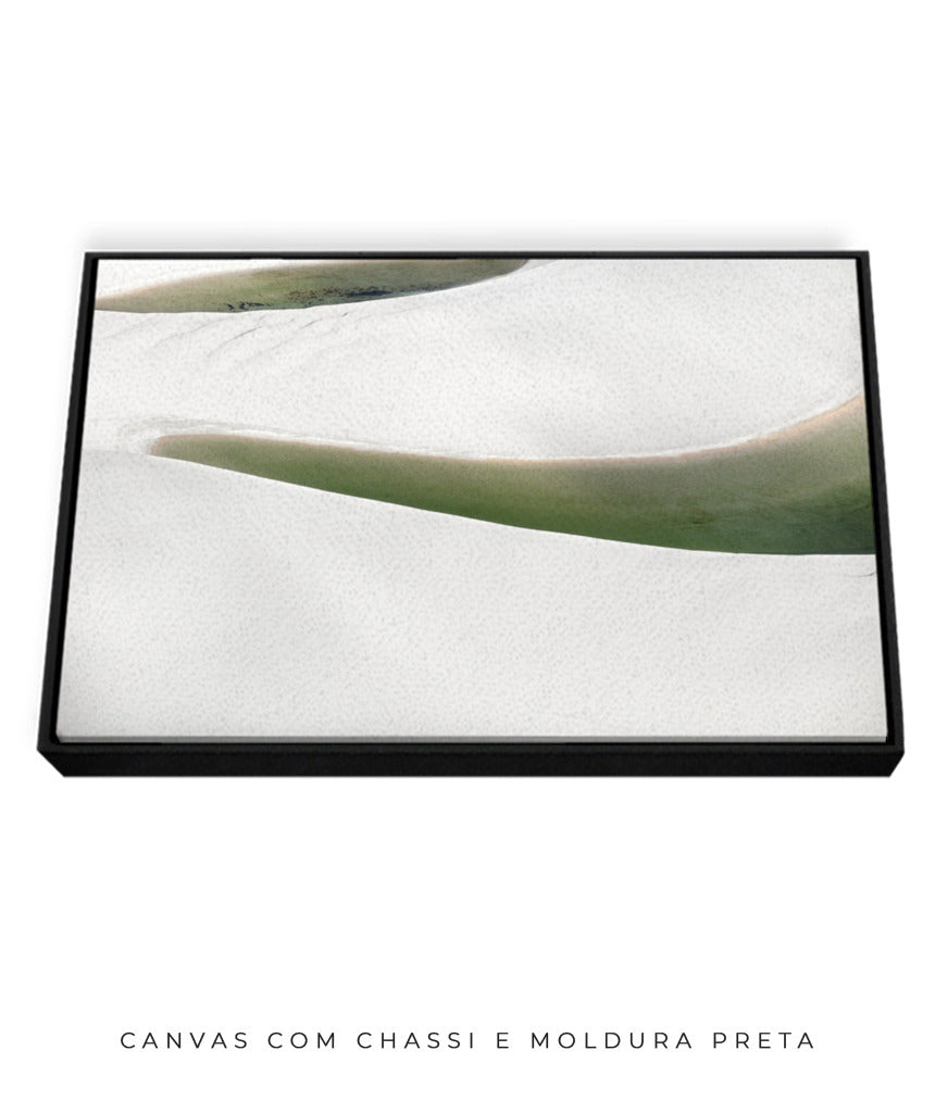 Quadro Decorativo Abstrato e curvas -Tons Branco, Cinza e Verde - Horizontal