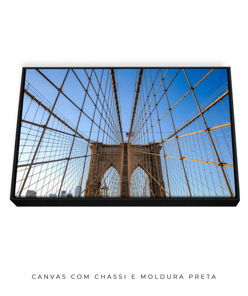 Quadro Decorativo Nova York - Ponte Urbana e Bandeira