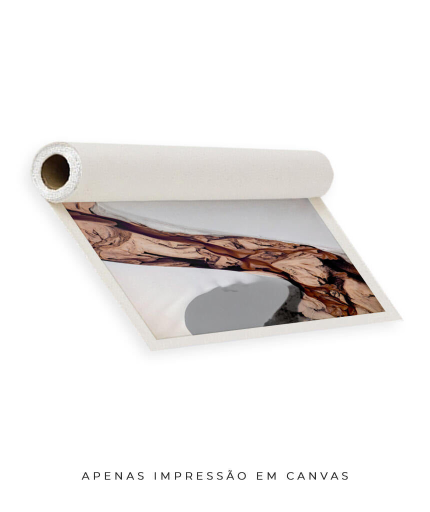Quadro Decorativo Abstrato e curvas - Tons brancos, bege e marrons