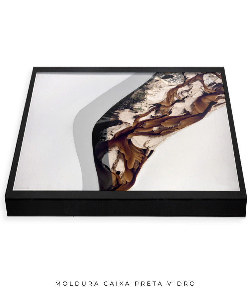 Quadro Decorativo Abstrato e Curvas - Tons de Marron, Cinza e Branco-Horizontal