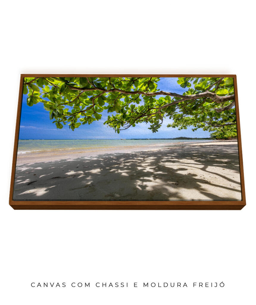 Quadro Decorativo Praia, Mar e Árvore Verde