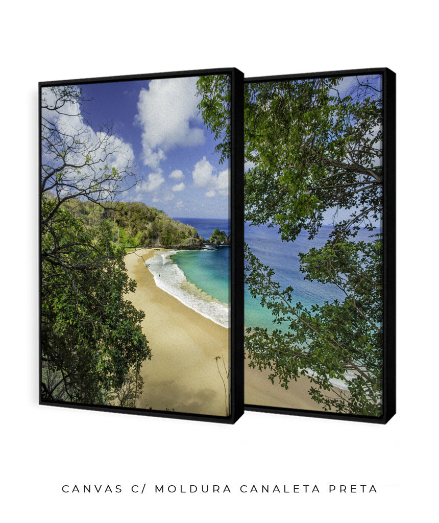 Quadro Decorativo Praia e mar,galhos verdes - Dupla