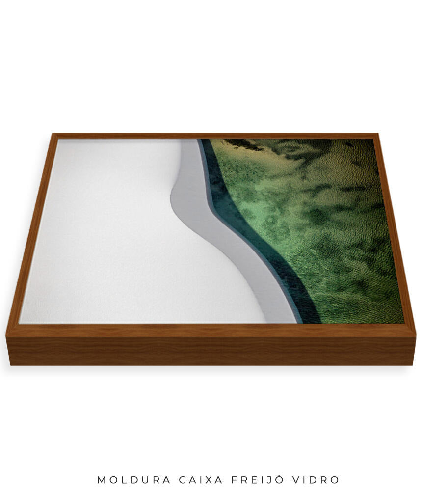 Quadro Decorativo Abstrato e curvas - Tons branco e verdes