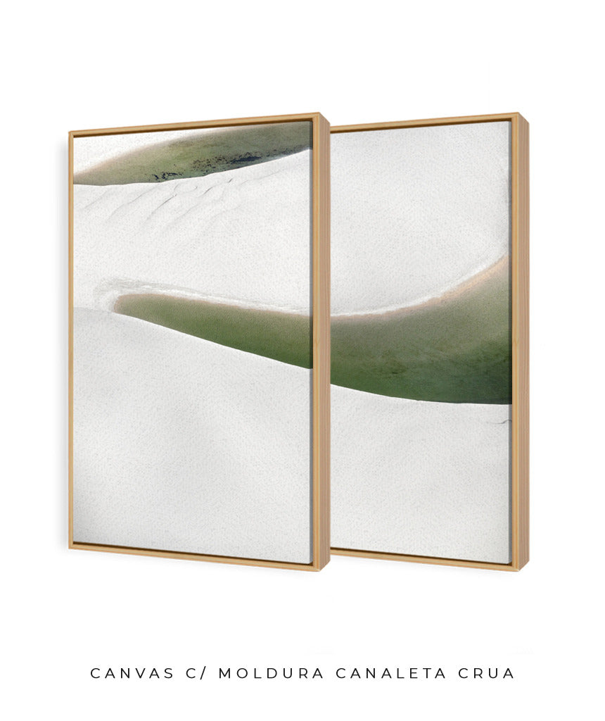 Quadro Decorativo Abstrato e Curvas - Tons Branco, Cinza e Verde-Dupla vertical