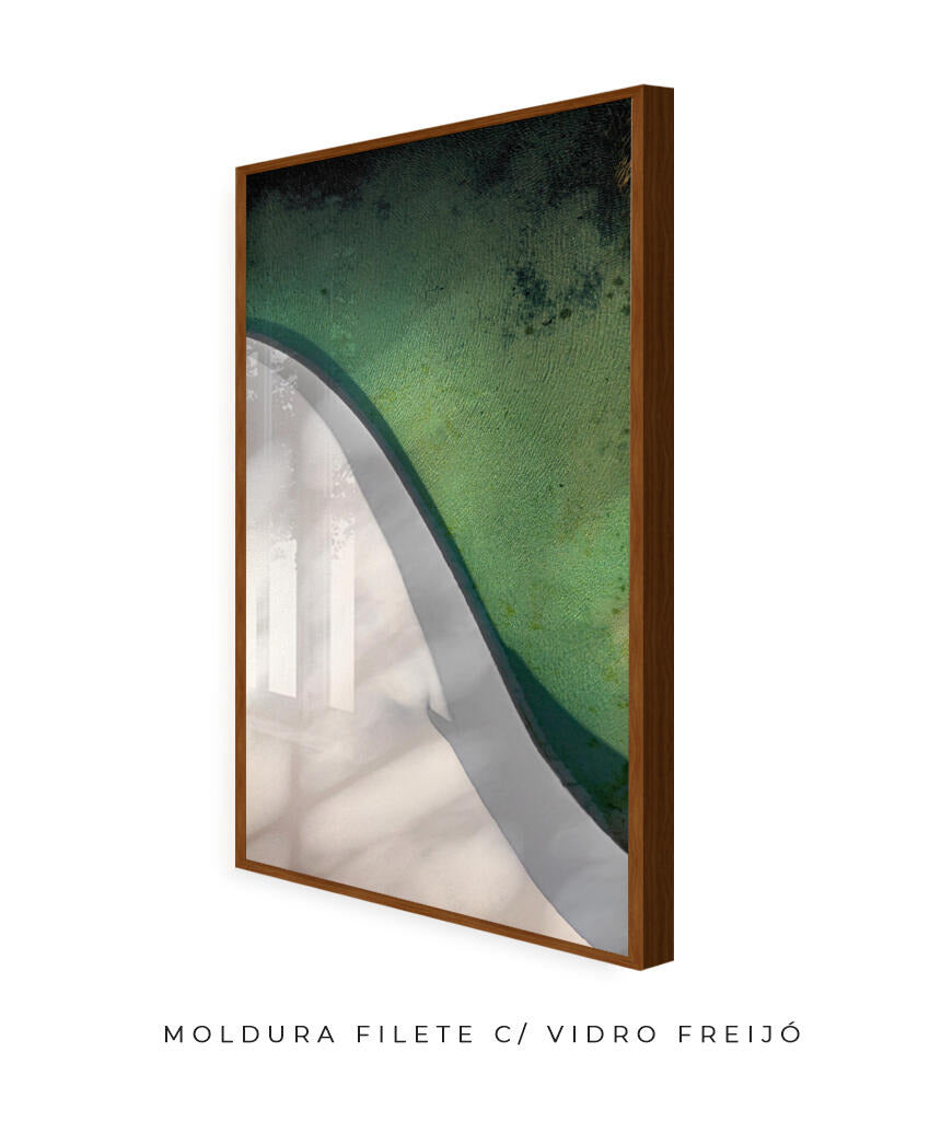 Quadro Decorativo Abstrato e curvas -Tons de branco e verde Vertical