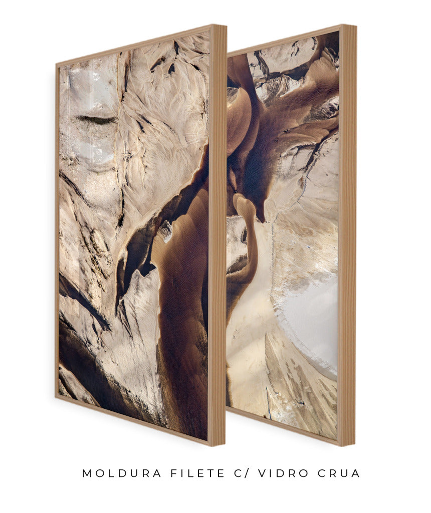 Quadro Decorativo Abstrato e Curvas - Tons Marrom e Bege -Dupla