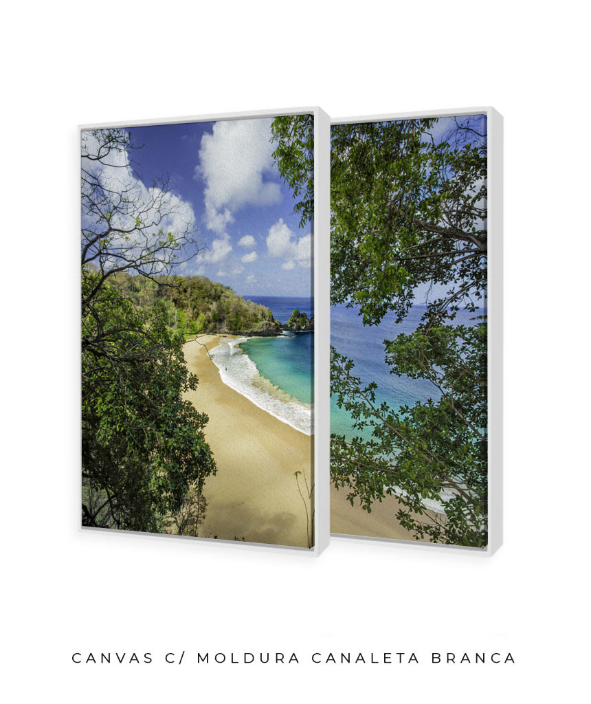 Quadro Decorativo Praia e mar,galhos verdes - Dupla