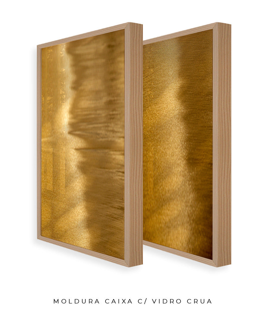 Quadro Decorativo Abstrato e curvas-Tons de dourado-Dupla vertical