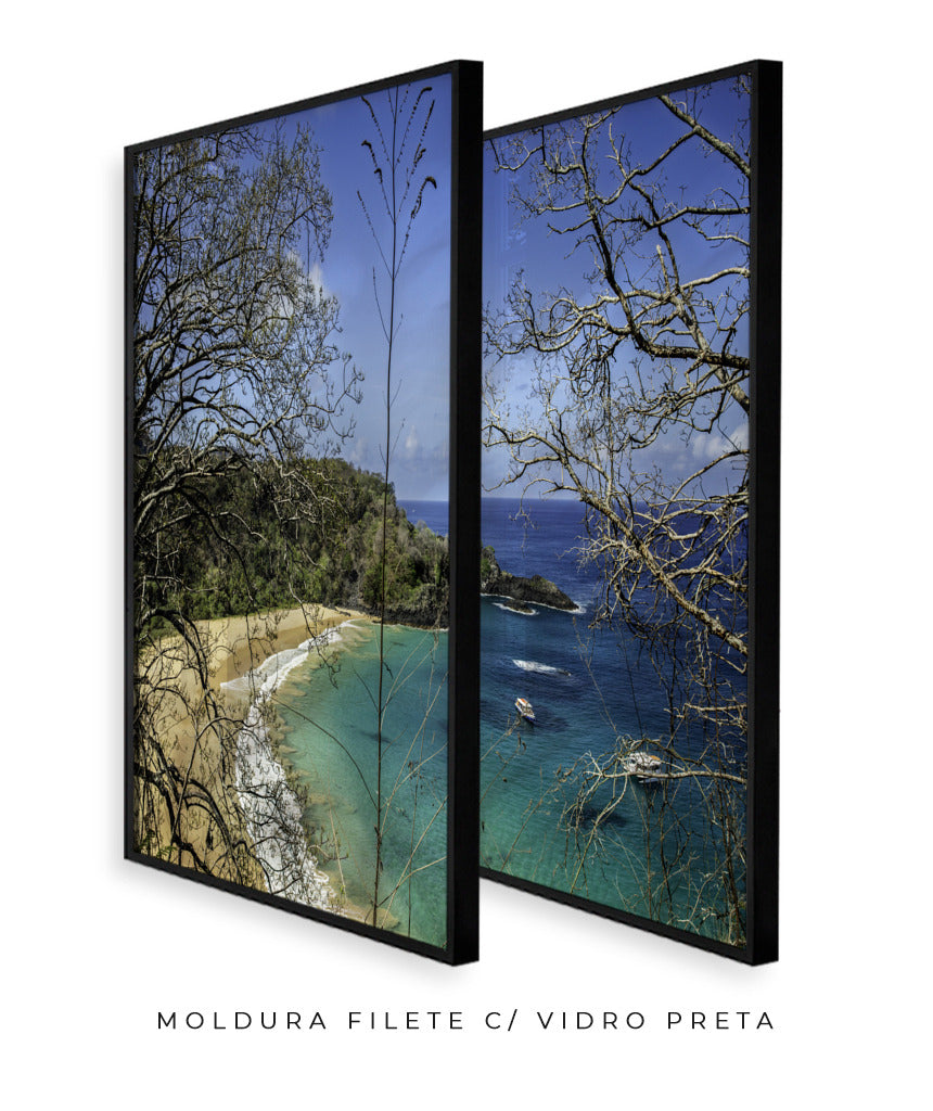 Quadro Decorativo Praia, Mar e Galhos Secos -Dupla
