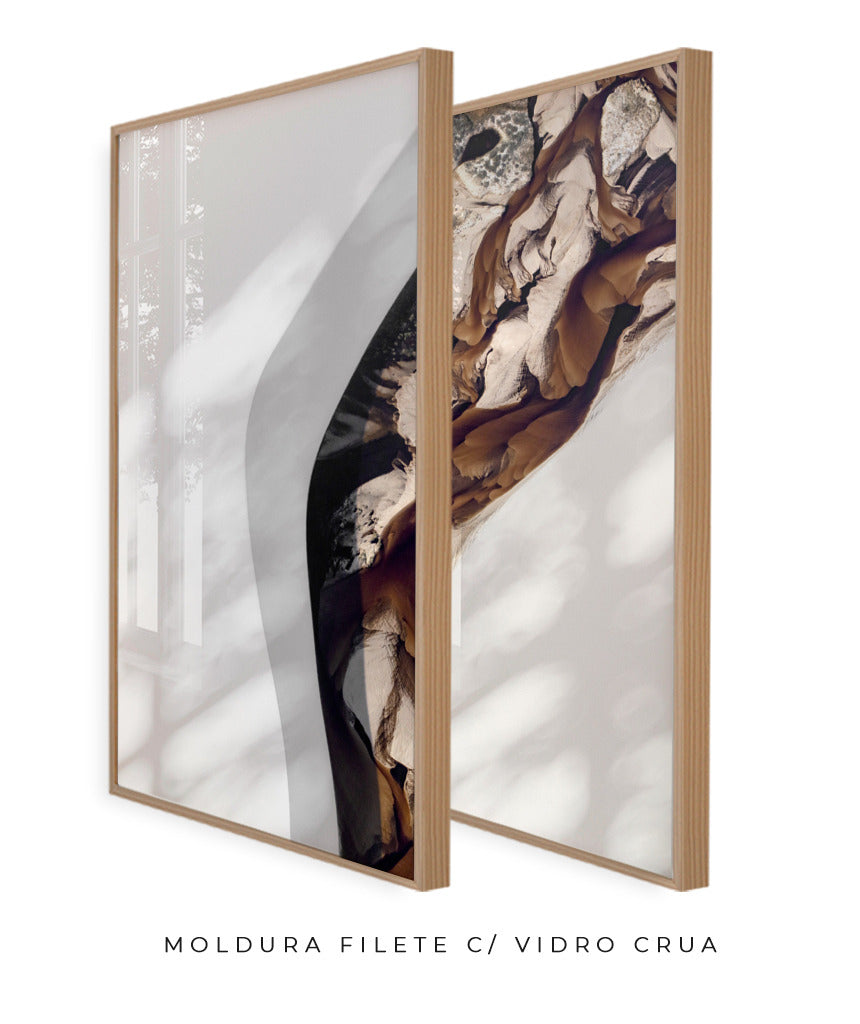 Quadro Decorativo Abstrato e Curvas - Tons Marrom e Branco -Dupla
