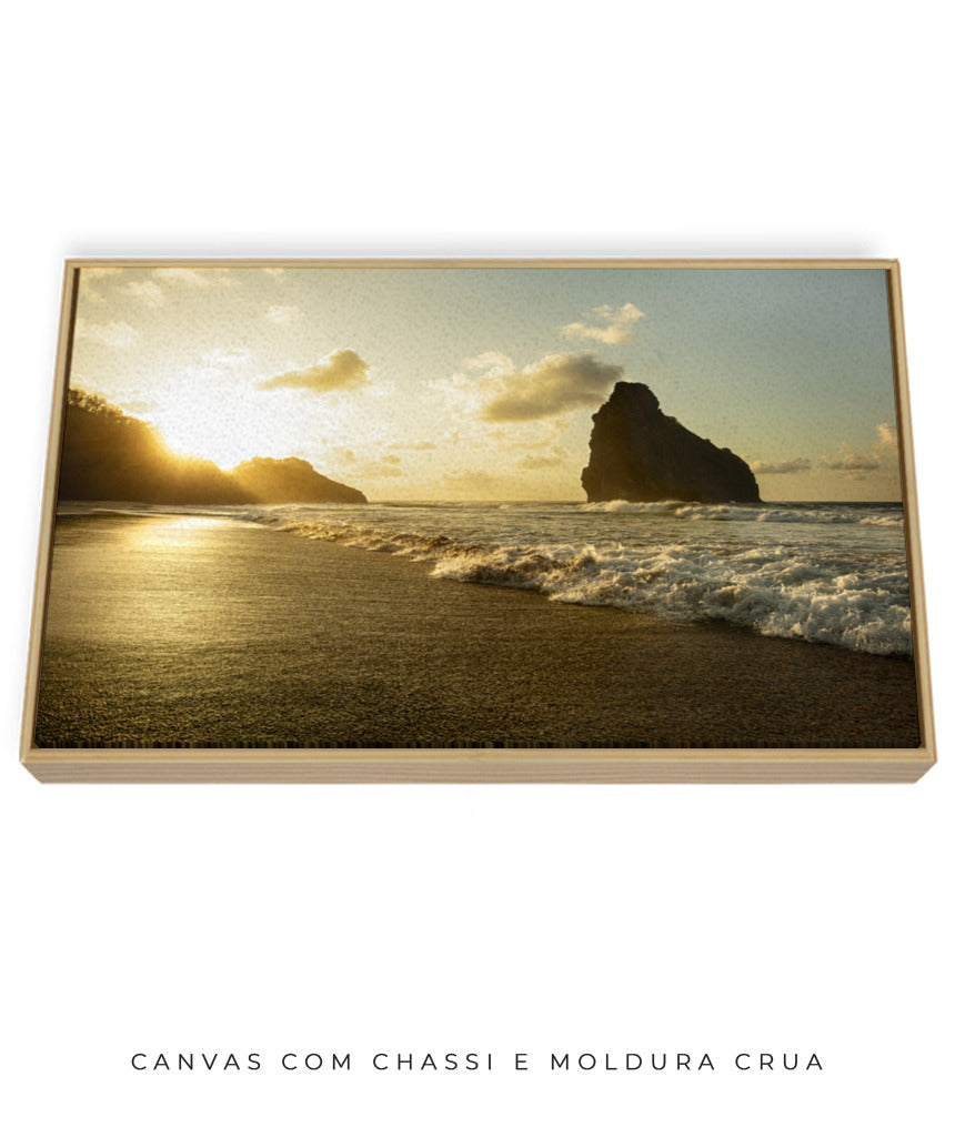 Quadro Decorativo Pôr do Sol, Praia e Rochas