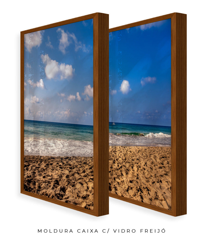 Quadro Decorativo Praia com Areia Marrom e Mar Azul -Dupla