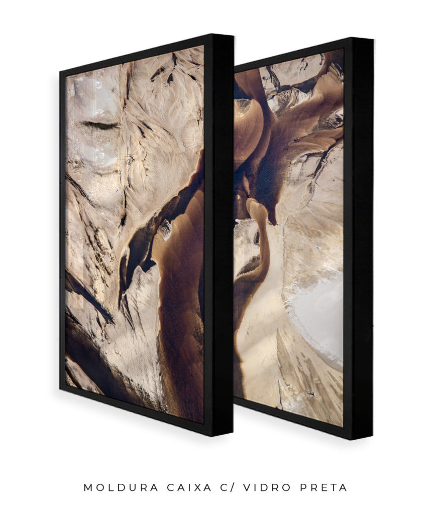 Quadro Decorativo Abstrato e Curvas - Tons Marrom e Bege -Dupla