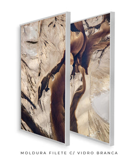 Quadro Decorativo Abstrato e Curvas - Tons Marrom e Bege -Dupla