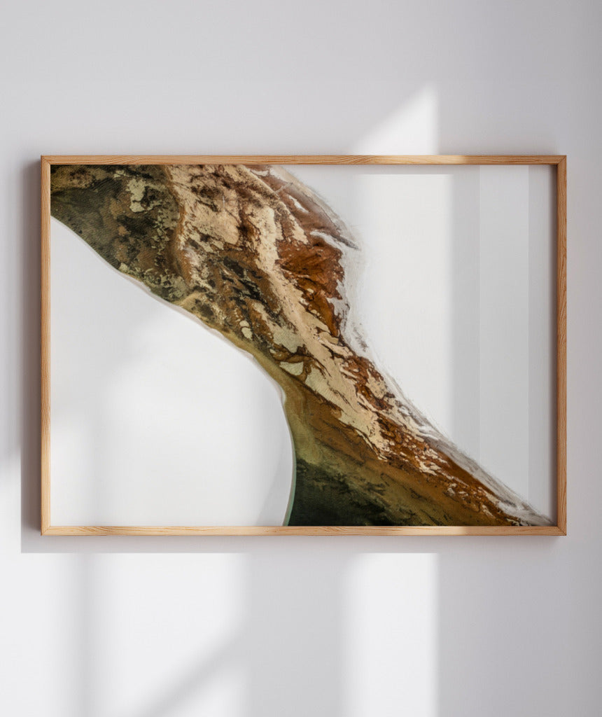 Quadro Decorativo Abstrato e Curvas - Tons Marrom e Branco -Horizontal