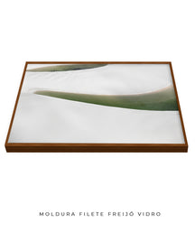 Quadro Decorativo Abstrato e curvas -Tons Branco, Cinza e Verde - Horizontal