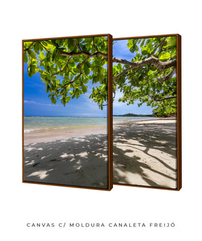 Quadro Decorativo Praia, Mar e Árvore Verde -Dupla