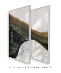 Quadro Decorativo Abstrato e Curvas - Tons Branco, Cinza e Verde-Dupla