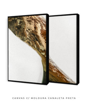Quadro Decorativo Abstrato e Curvas - Tons Marrom e Branco -Dupla vertical