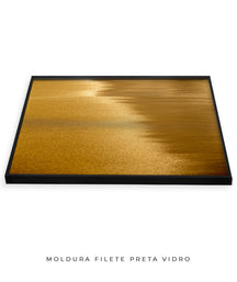 Quadro Decorativo Abstrato e Curvas - Tom Dourado - Horizontal