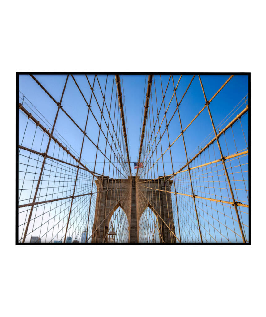 Quadro Decorativo Nova York - Ponte Urbana e Bandeira