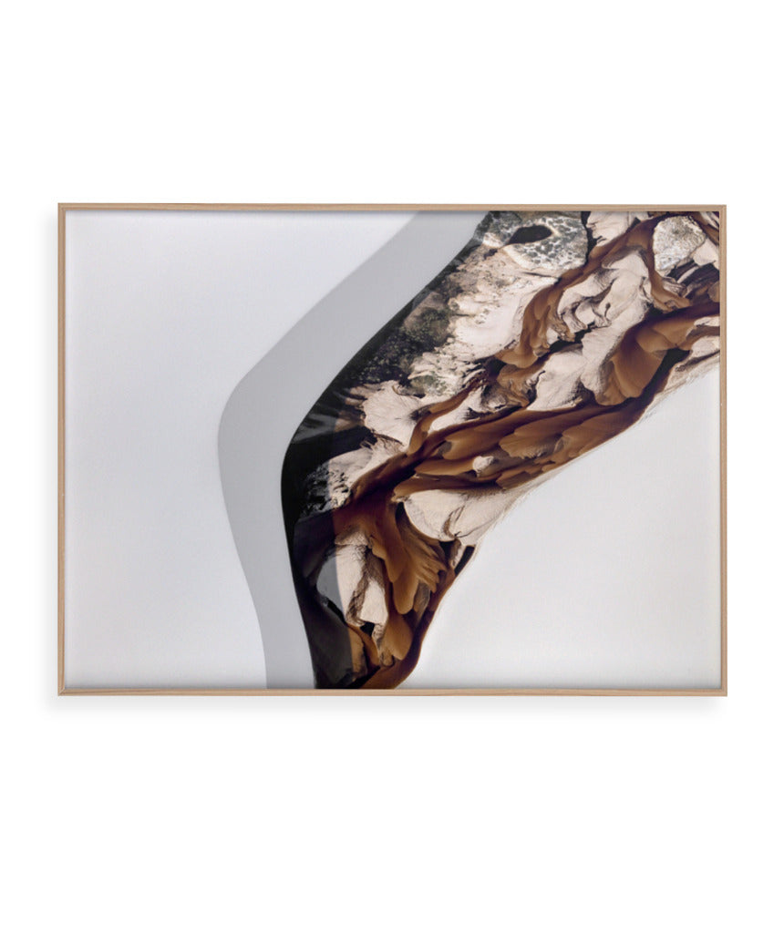 Quadro Decorativo Abstrato e Curvas - Tons de Marron, Cinza e Branco-Horizontal
