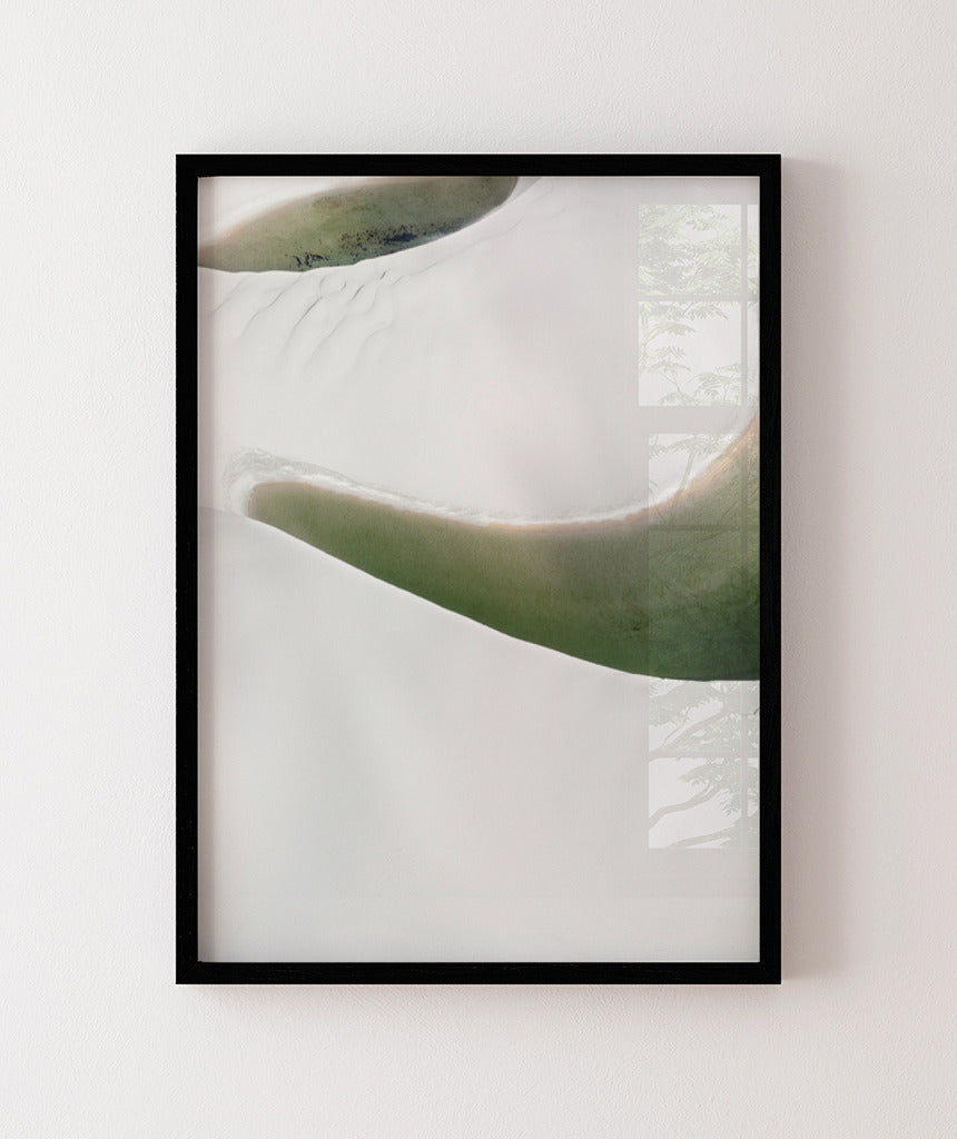 Quadro Decorativo Abstrato e Curvas - Tons Branco, Cinza e Verde