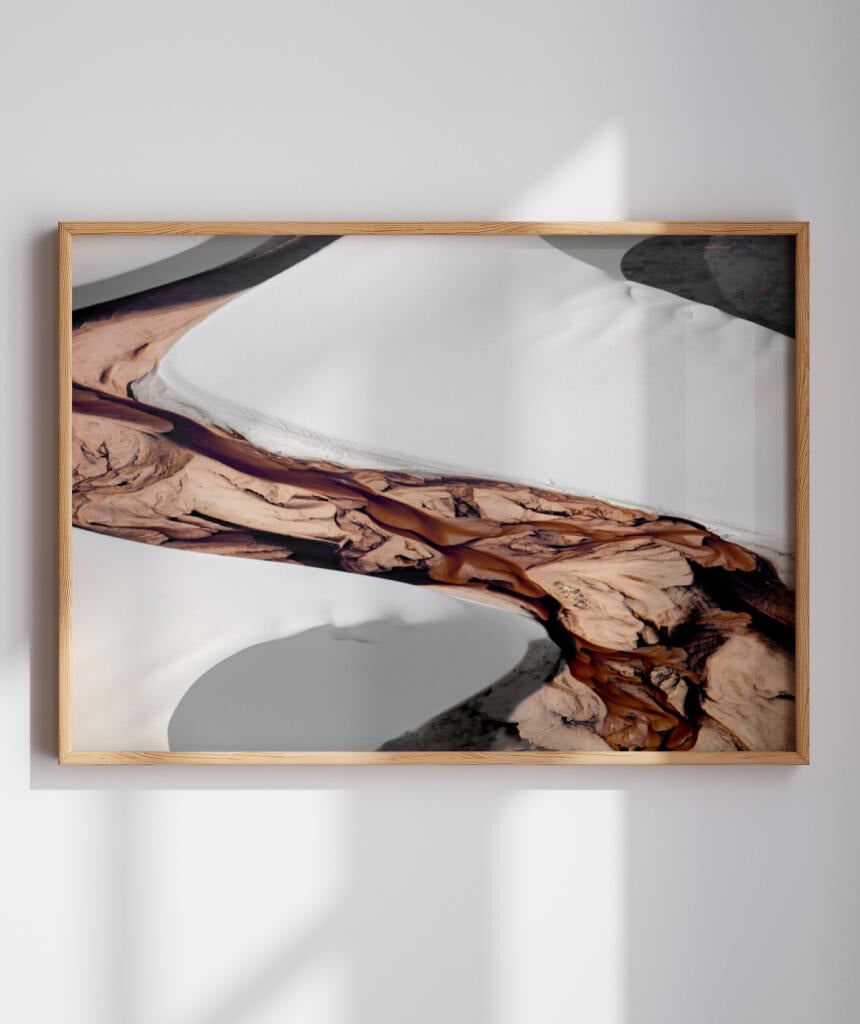 Quadro Decorativo Abstrato e curvas - Tons brancos, bege e marrons