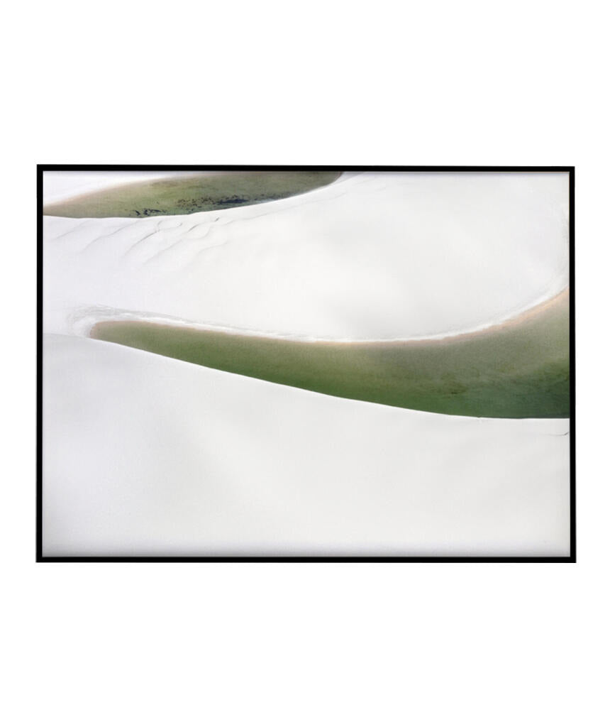 Quadro Decorativo Abstrato e curvas -Tons Branco, Cinza e Verde - Horizontal
