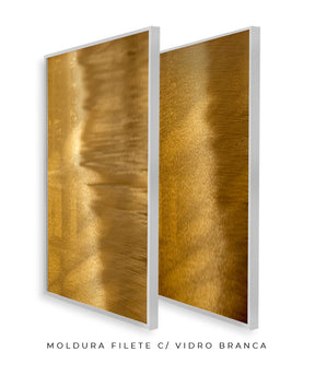 Quadro Decorativo Abstrato e curvas-Tons de dourado-Dupla vertical