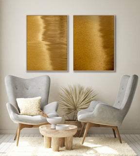 Quadro Decorativo Abstrato e curvas-Tons de dourado-Dupla vertical