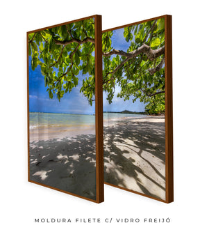 Quadro Decorativo Praia, Mar e Árvore Verde -Dupla