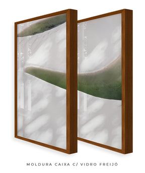 Quadro Decorativo Abstrato e Curvas - Tons Branco, Cinza e Verde-Dupla vertical