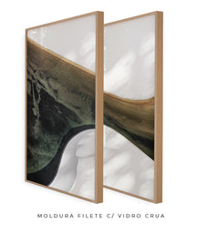 Quadro Decorativo Abstrato e Curvas - Tons Branco, Cinza e Verde-Dupla