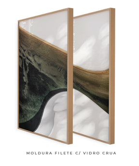 Quadro Decorativo Abstrato e Curvas - Tons Branco, Cinza e Verde-Dupla