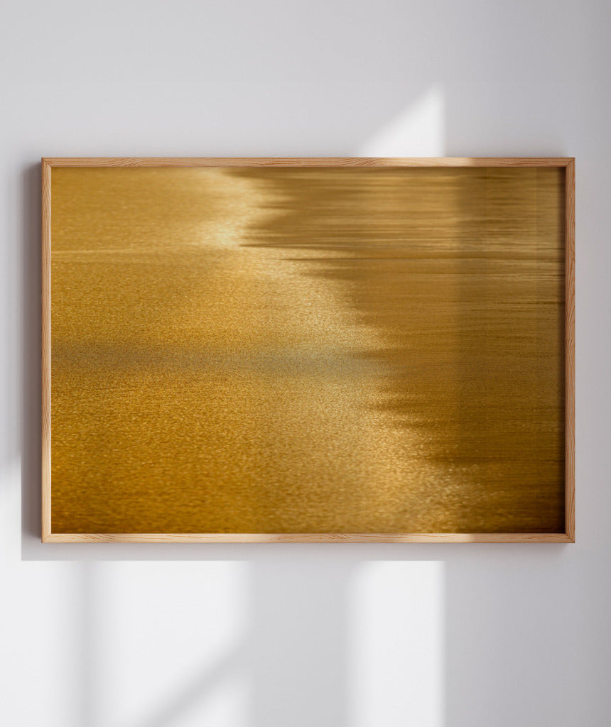 Quadro Decorativo Abstrato e Curvas - Tom Dourado - Horizontal