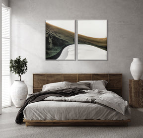 Quadro Decorativo Abstrato e Curvas - Tons Branco, Cinza e Verde-Dupla