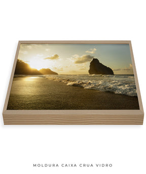 Quadro Decorativo Pôr do Sol, Praia e Rochas