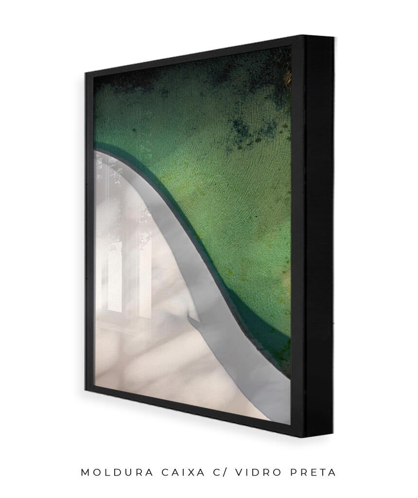 Quadro Decorativo Abstrato e curvas -Tons de branco e verde Vertical