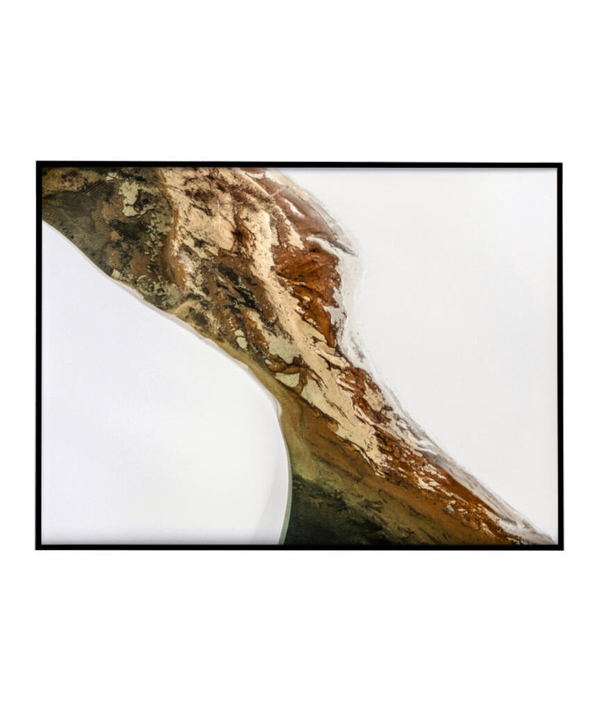 Quadro Decorativo Abstrato e Curvas - Tons Marrom e Branco -Horizontal