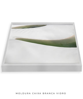Quadro Decorativo Abstrato e curvas -Tons Branco, Cinza e Verde - Horizontal