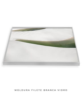 Quadro Decorativo Abstrato e curvas -Tons Branco, Cinza e Verde - Horizontal