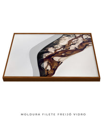Quadro Decorativo Abstrato e Curvas - Tons de Marron, Cinza e Branco-Horizontal